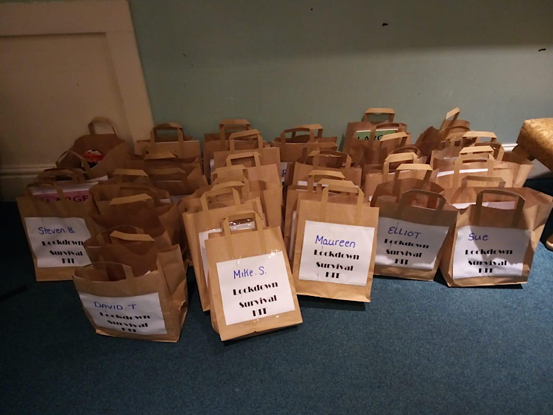 All the personalised lockdown survival kits made up and ready to be given out to the residents at Serenita Care home